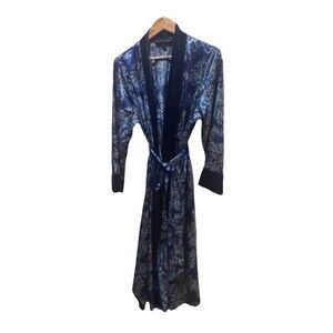 Morgan Taylor Intimates Blue Floral  Kimono Robe L /XL Belted Tie
